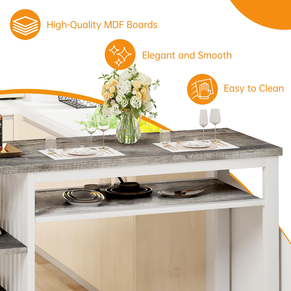 3-Piece Bar Table and Chairs Set, Counter Height Dining Table Set with Storage & 2 Upholstered Stools, Hightop