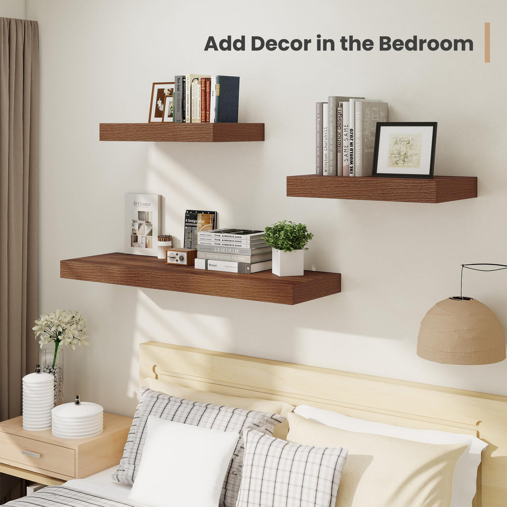36 x 12 Deep Floating Shelves Wall Mounted Set of 2 Walnut