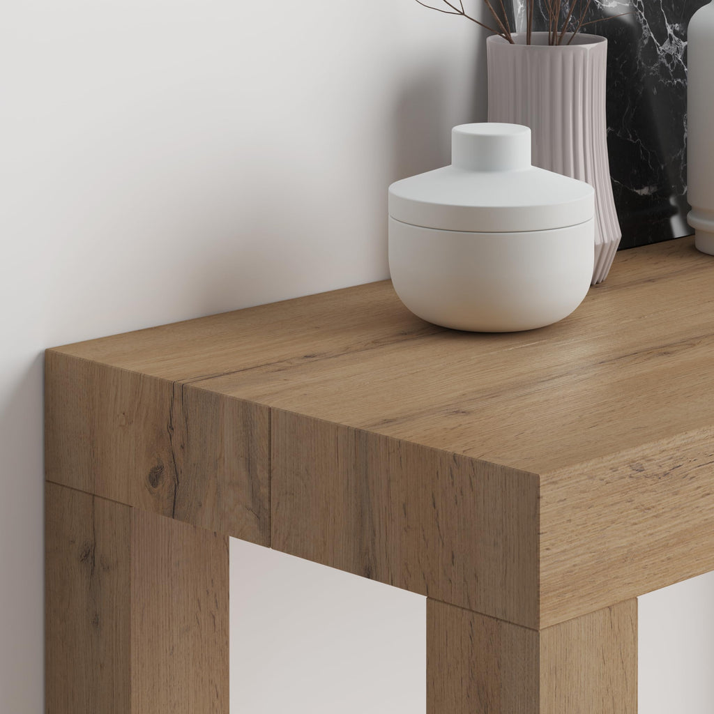 First, Extendable Console Table 17.7(120) x35.4 in, Rustic Oak, for 4-14 People, Space-Saving Dining Table, Italian