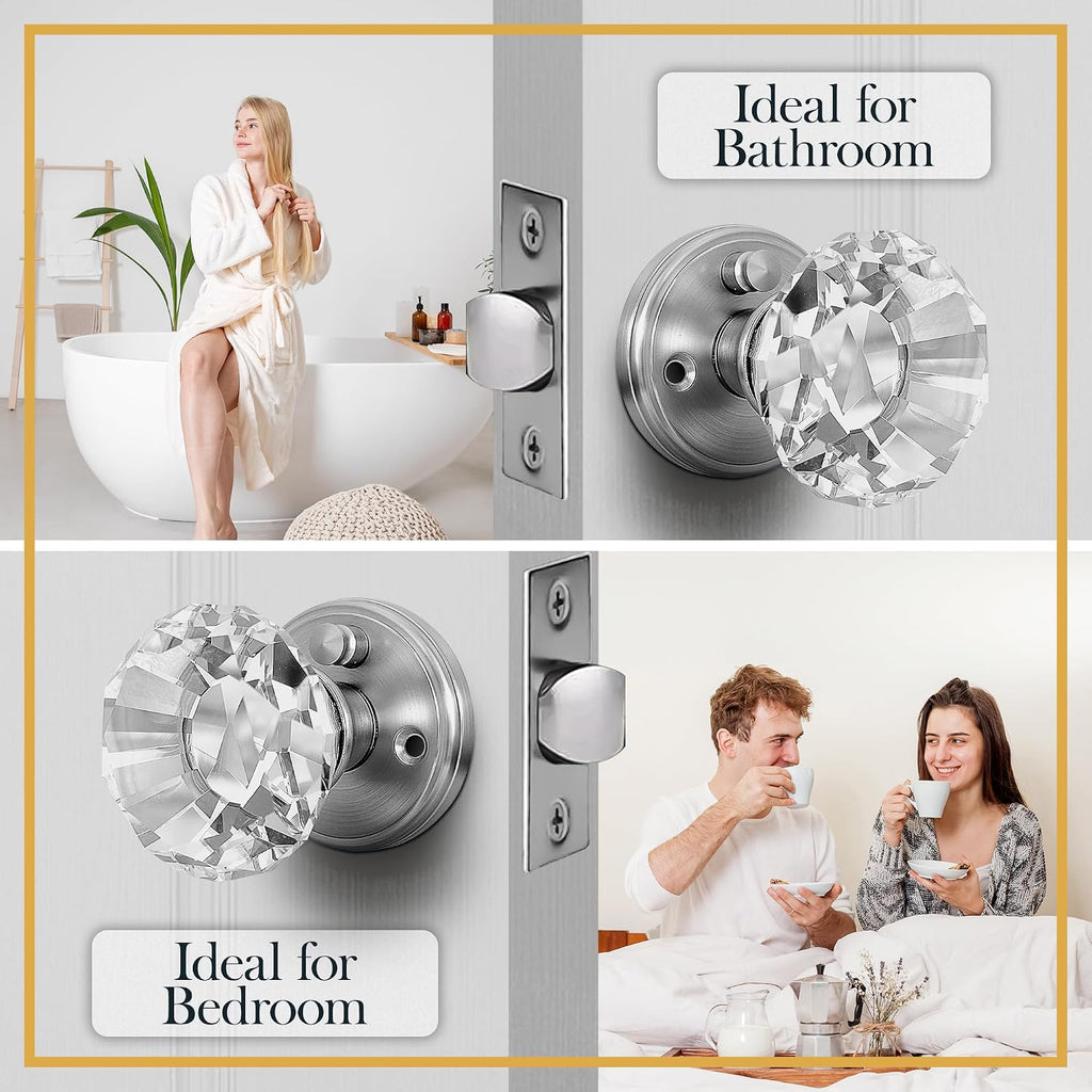 Crystal Door Knob with Lock, Glass Door Knobs Interior Privacy/Passage Set, Vintage Decorative Antique Style Handle