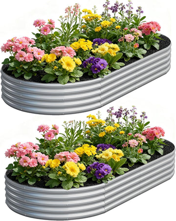 2 Pack Galvanized Raised Garden Bed Metal Oval Raised Garden Beds Outdoor Planter Box for Vegetables (8x4x1FT, Silver)
