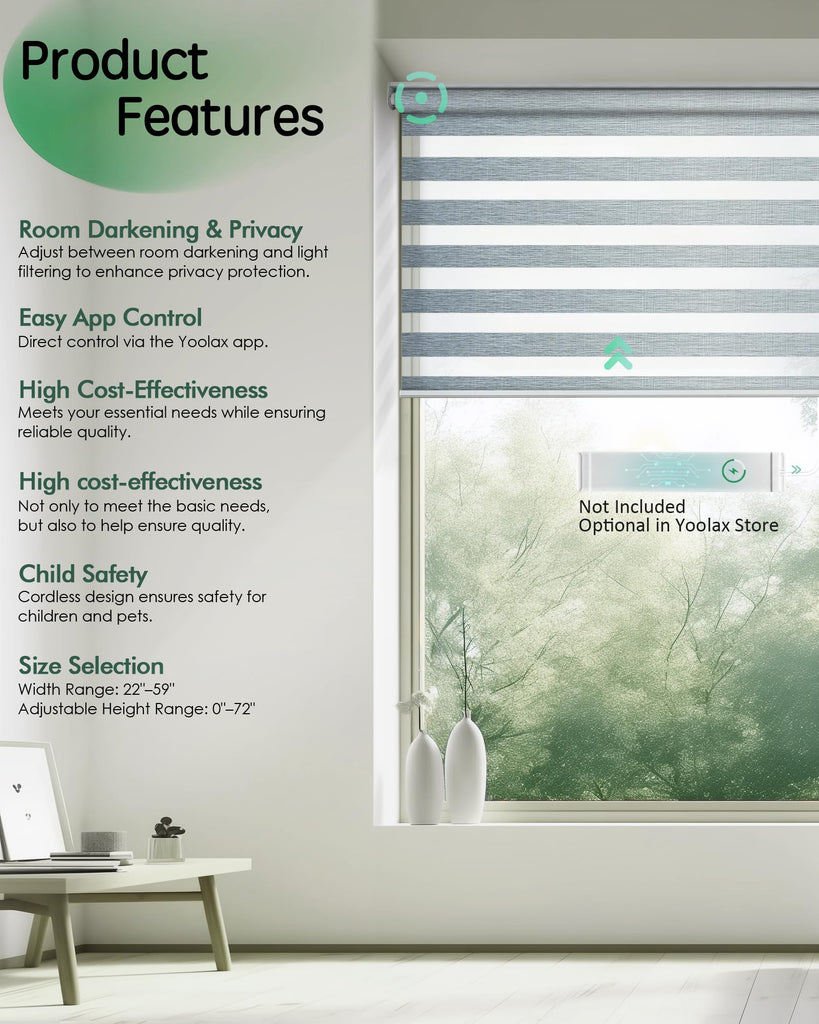 Motorized Zebra Blinds for Windows, APP Control, Grey