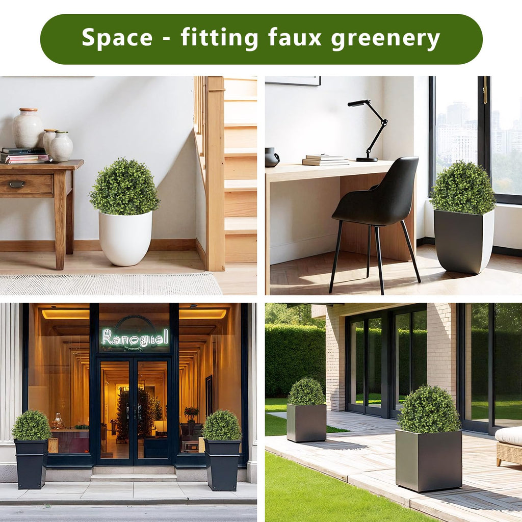 24" Faux Outdoor Plants, Artificial Topiary Ball Trees Potted Set of 2