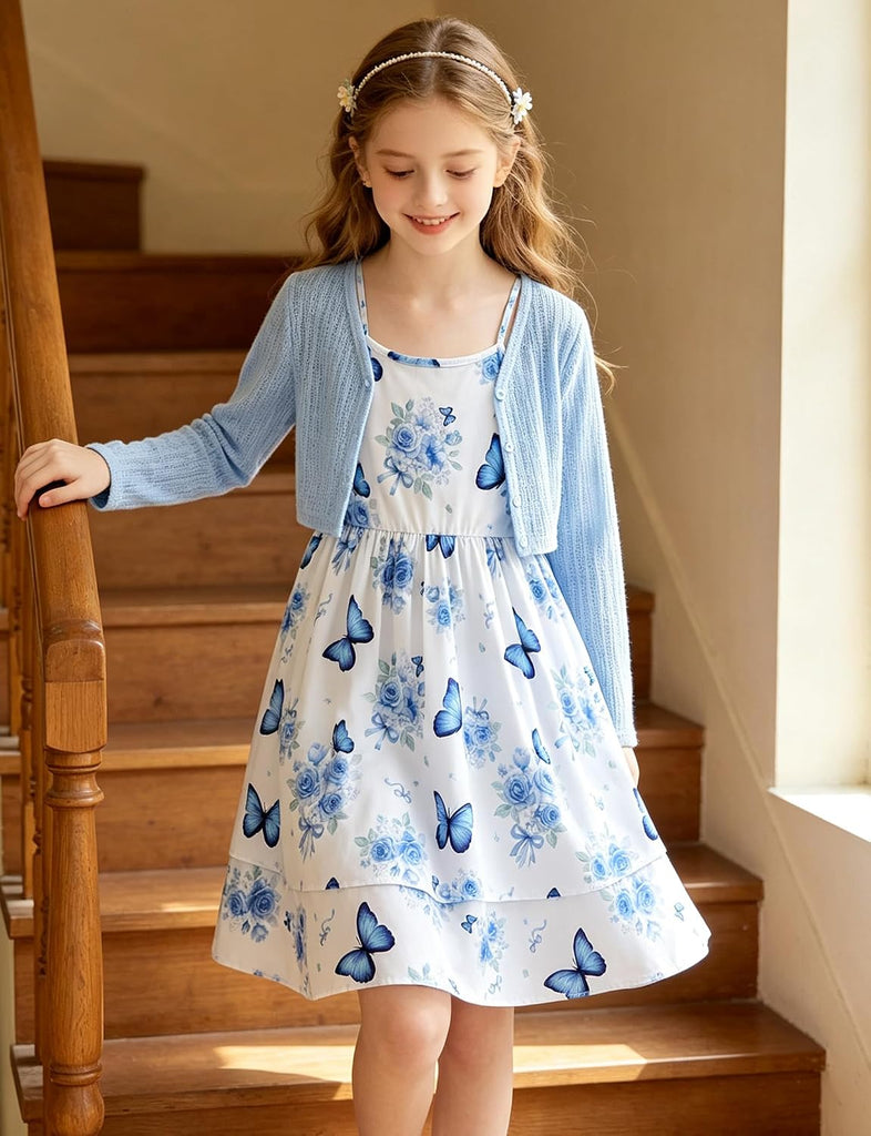 Layered Dress for Adjustable Strap Outfit with Cardigan