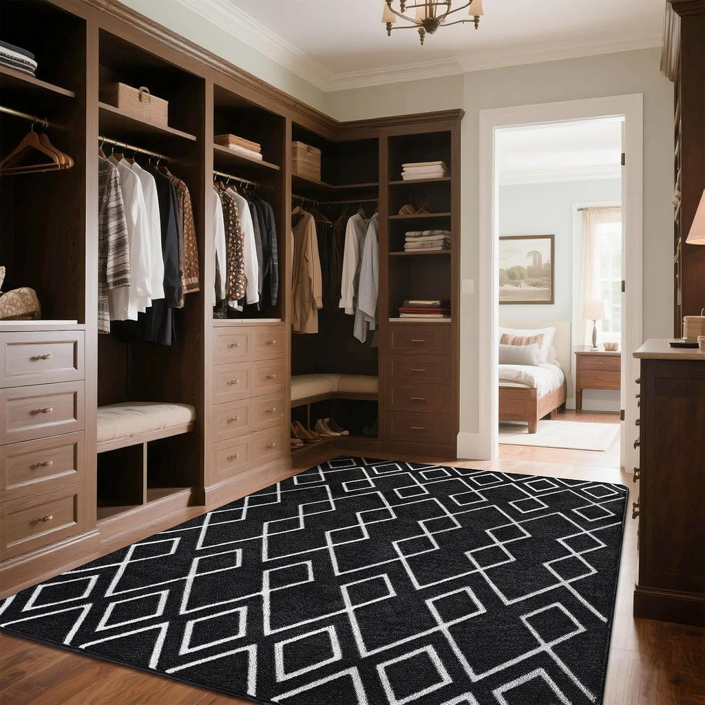 Soft Area Rug, Moroccan Rugs, Geometric Non-Slip Carpet with Memory Foam for Boys Girls's Bedside Office Dorm