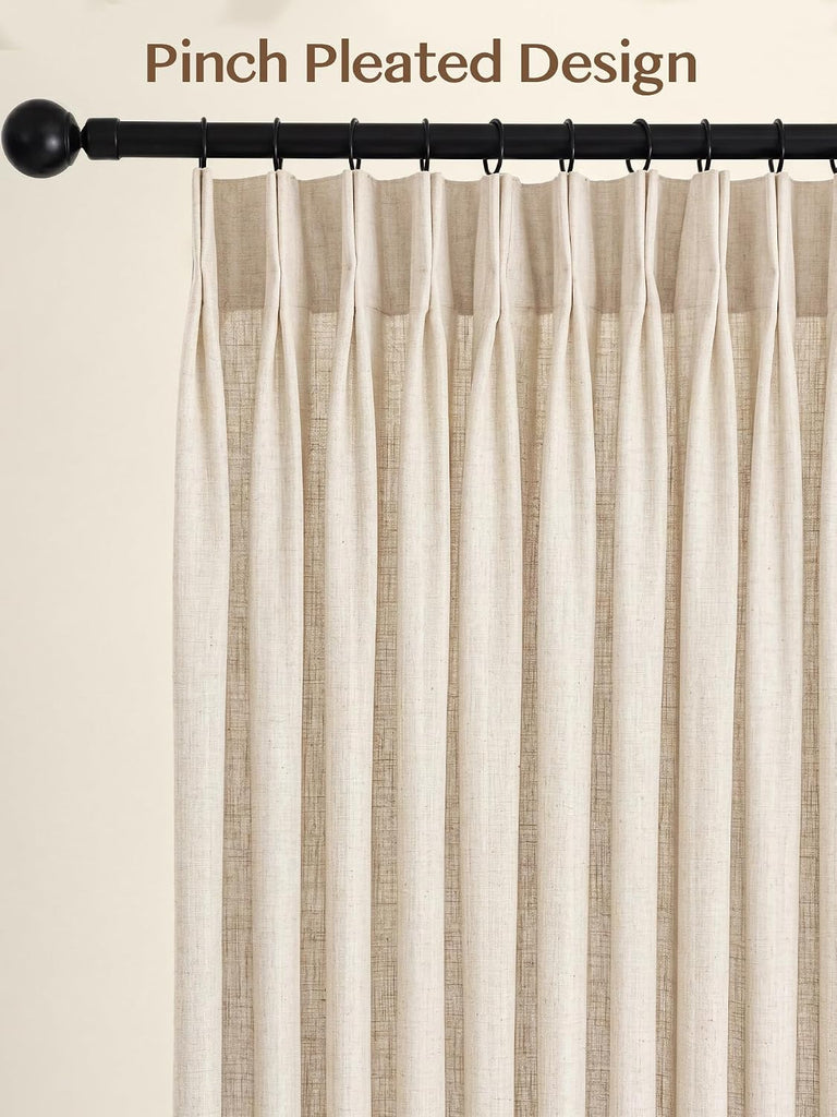 Liz Sheer Pinch Pleated Linen Curtains (Set of 2 Panels) 102 Inches Long - Light Filtering Pleat Curtains, Window Curtains, Luxury