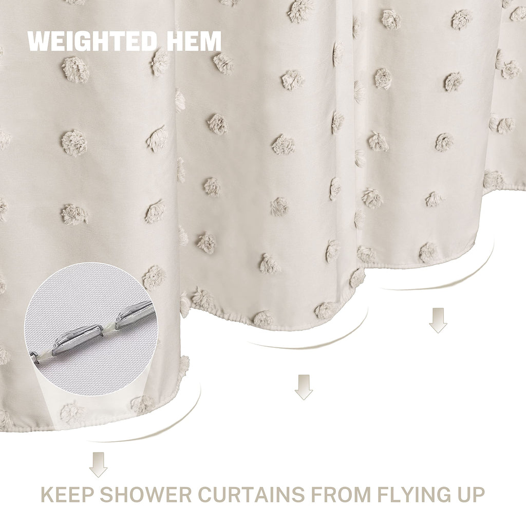 Small Stall Boho Shower Curtain Woven Fabric Cute Beige Shower Curtain, 36 x 72 Tufted Pleat Floral Textured Modern