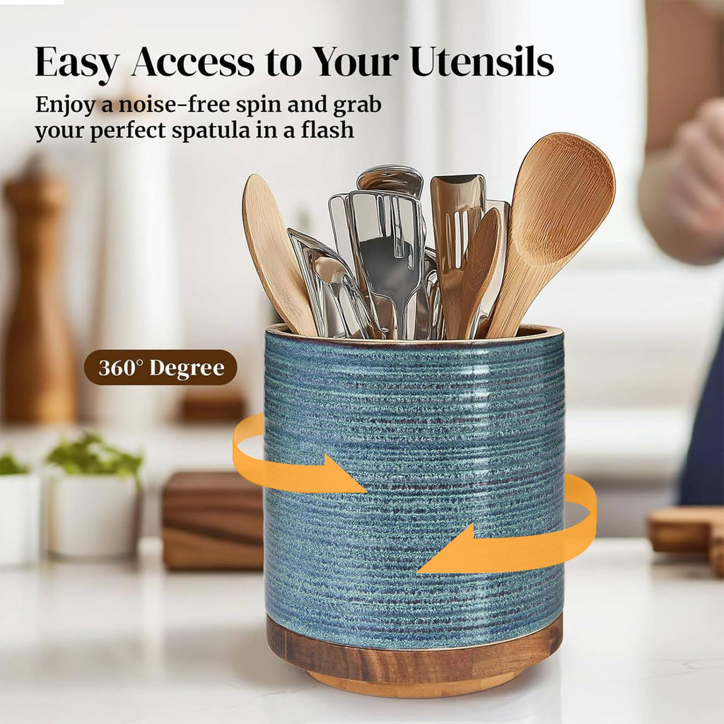 360° Rotating Extra Large Cooking Utensil Holder, 7.6" Kitchen Utensil Holder for Countertop, Utensil Crock