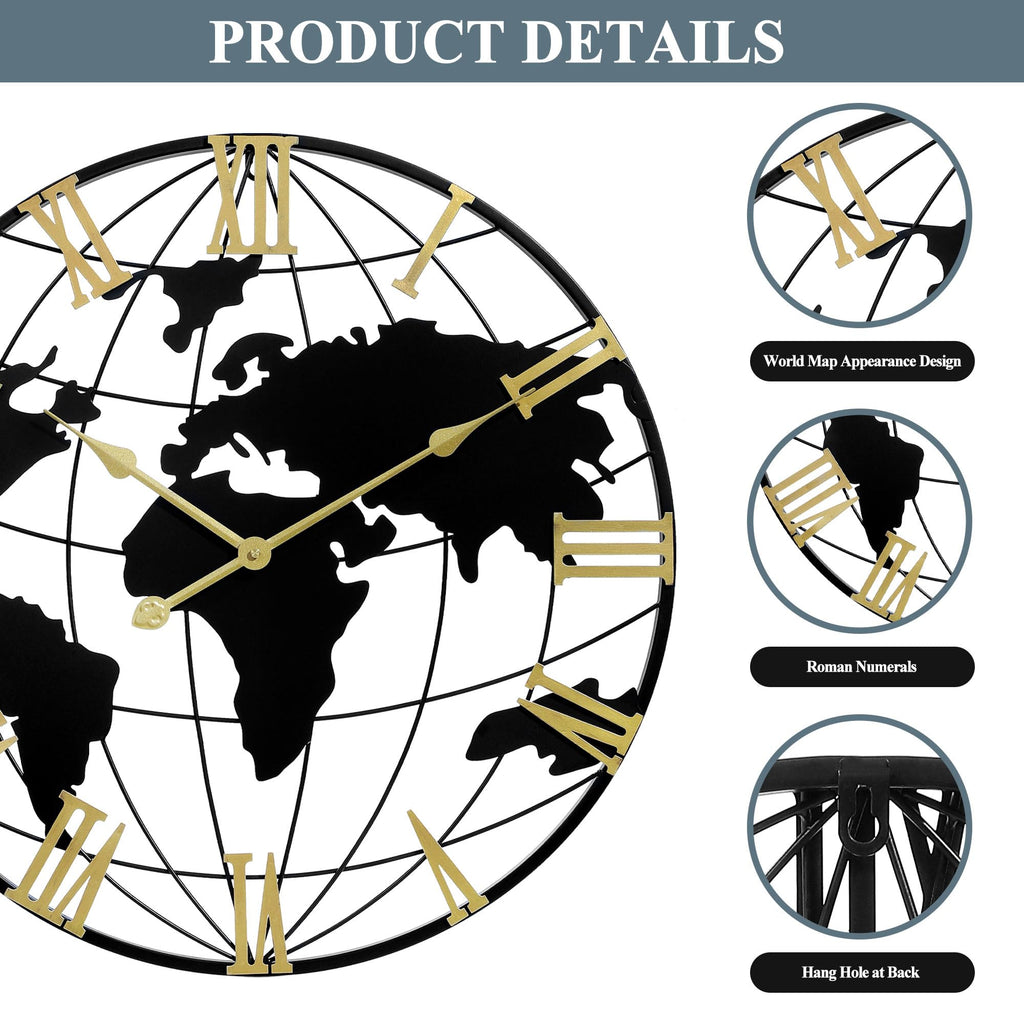 Large Wall Clock 40IN, World Map Modern Style Wall Clocks, Big Clock for Wall Living Room Decor, Office Wall Decor