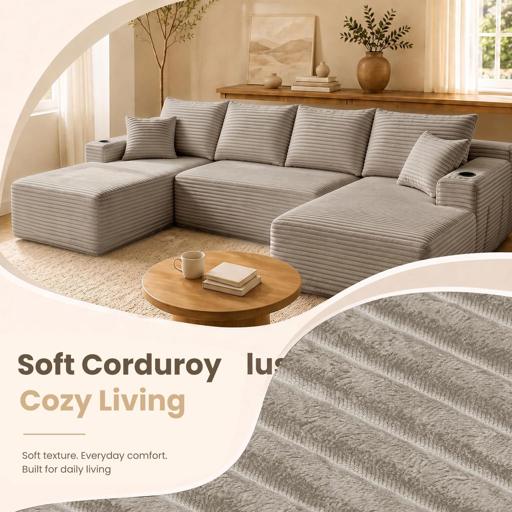 134" U Shaped Sectional Sofa with Double Chaise No Assembly Coffee