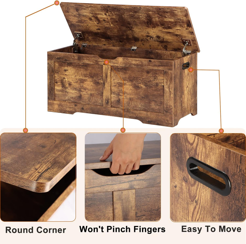 39.4" Storage Chest, Wooden Storage Bench, Lift Top Toy Chest | Large Toy Box with 2 Safety Hinges, Entryway Bench
