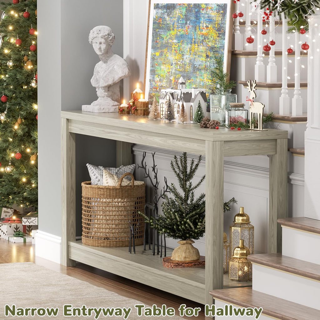 47" Farmhouse Wood Entryway Table Narrow Console Table with Storage Behind Couch Sofa Table with Shelves Entry Way