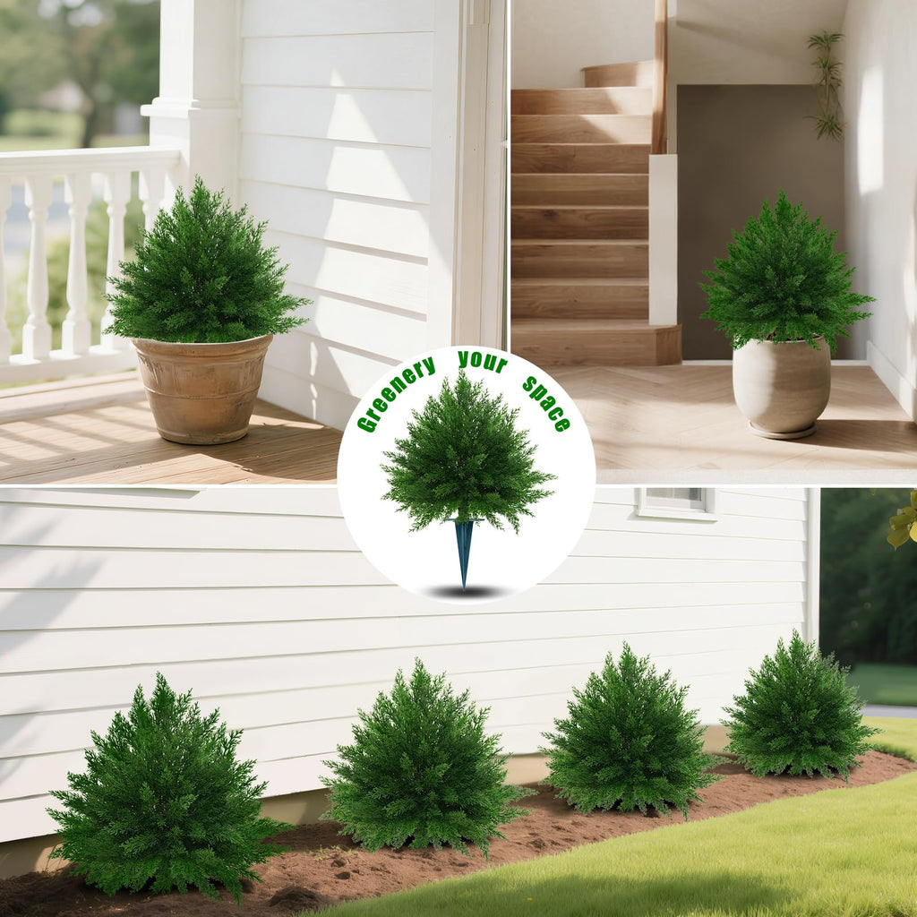 1PCS Artificial Cypress Topiary Ball Trees with Spike, 23" Fake Bushes Faux Evergreen for Outdoor Planters