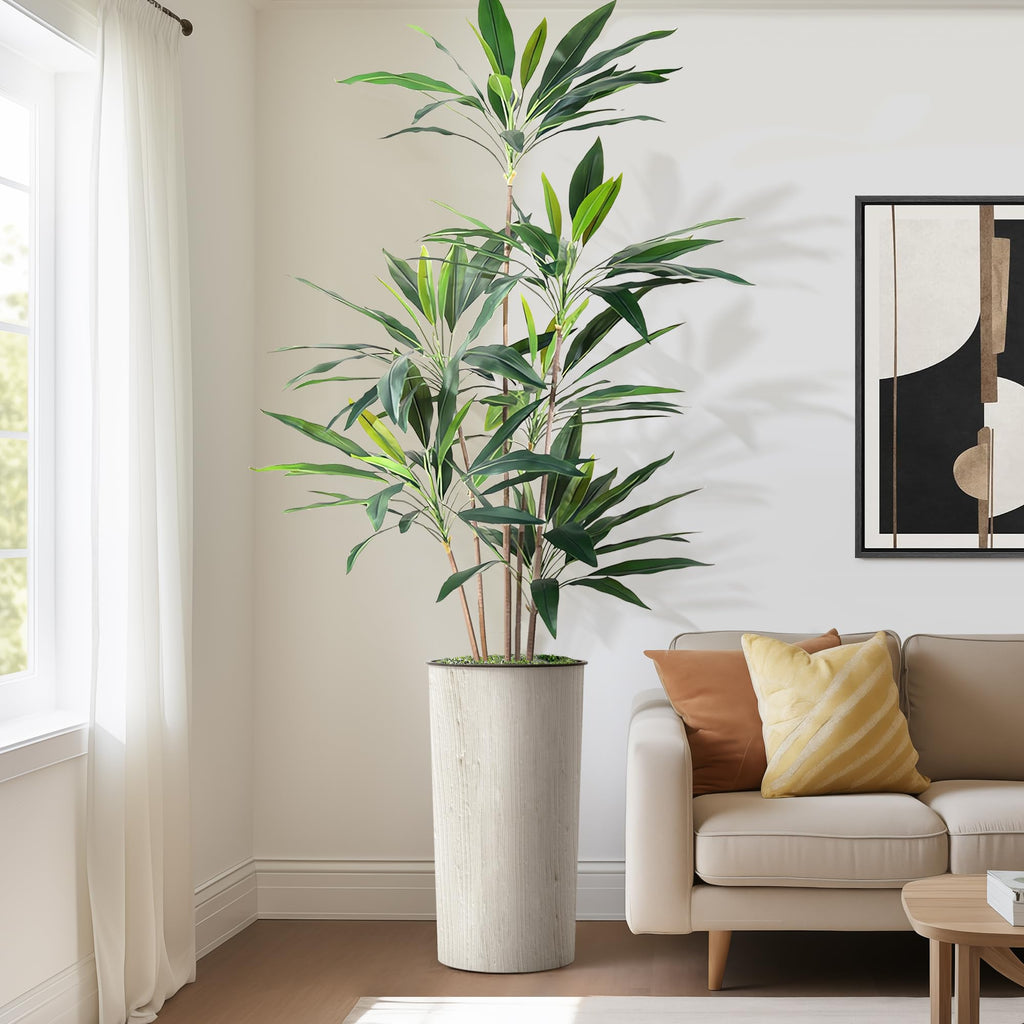 Artificial Tree in Modern Swirl Pattern Planter, Fake Dracaena Tree Silk Tree for Indoor and Outdoor Home Decoration