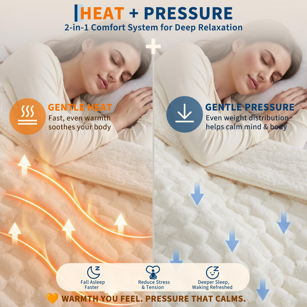Heated Weighted Blanket for Adult 15 lbs, 48 x 72 inches, White