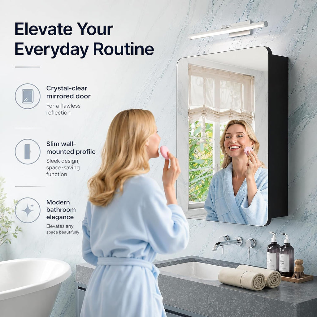 Medicine Cabinet 20x30 Inch, Bathroom Wall Mirror Cabinet with Storage, 6-Tier Adjustable Glass Shelving, Waterproof