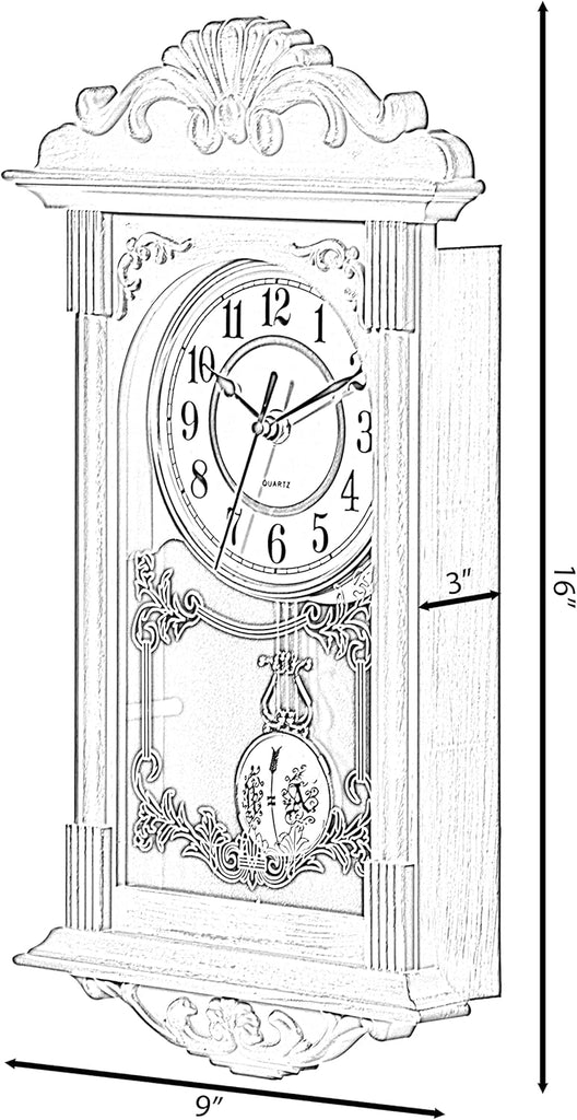Clockswise Vintage Grandfather-Style Wall Clock with Wood-Effect Plastic Pendulum Battery-Operated for Home Decor
