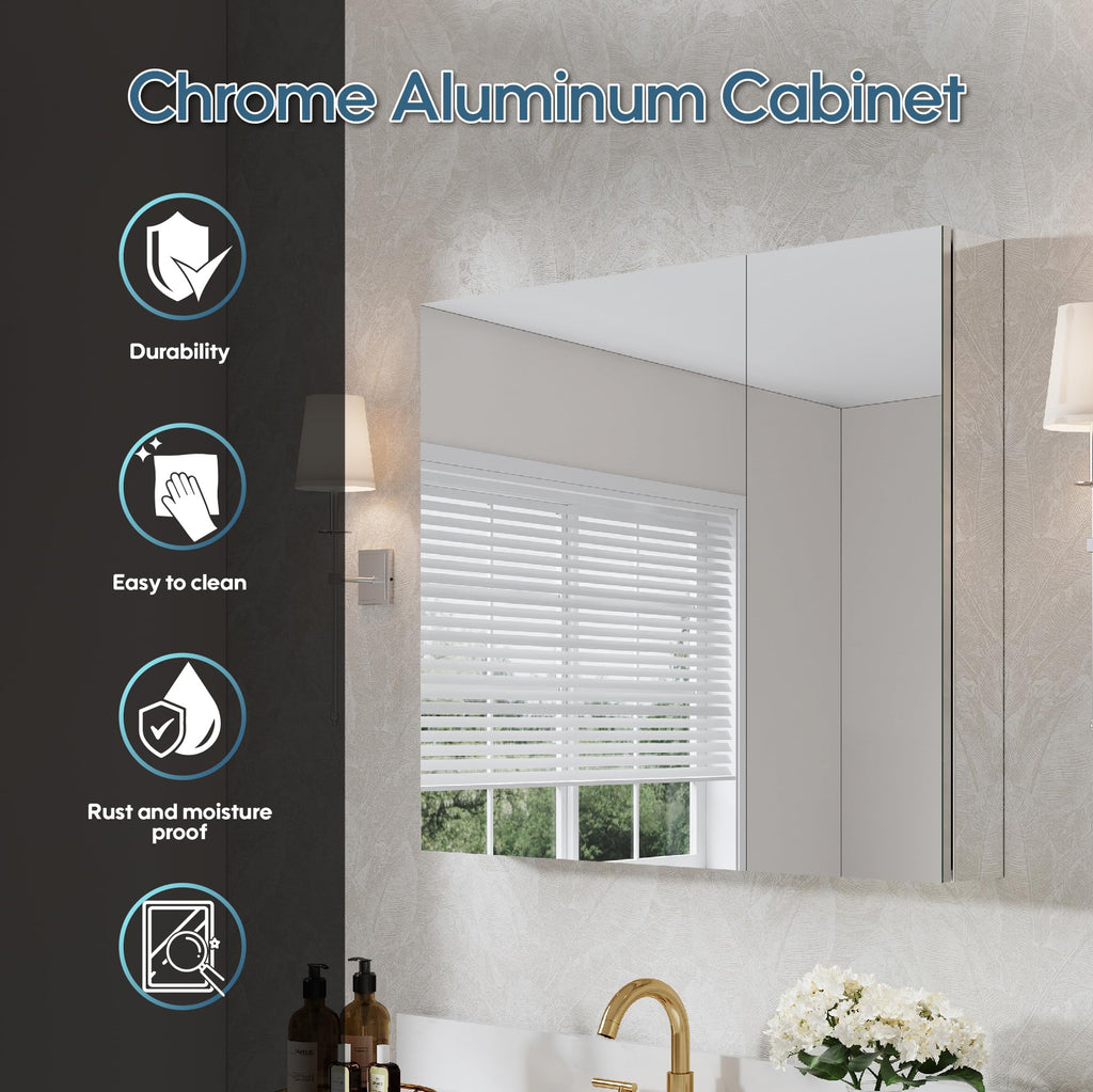 36" x 30" Rectangle Medicine Cabinet Mirror, Surface Mount or Recessed Medicine Cabinet with Tempered Mirror