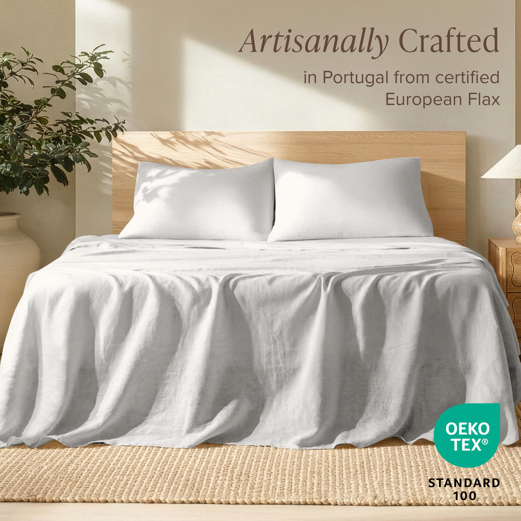 100% European Linen Sheet Set (Queen, Glacier Grey)