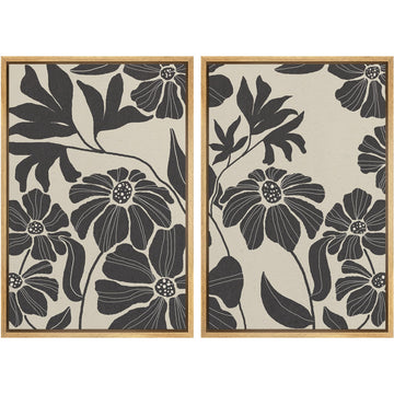 Framed Canvas Print Wall Art Monochrome Floral Botanical Black and White Illustrations Modern Art Decorative Bohemian