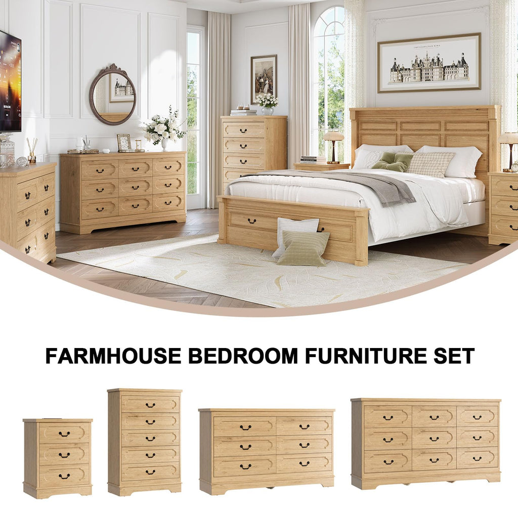 5 Drawer Natural Bedroom 46" Tall Wood Cabinet