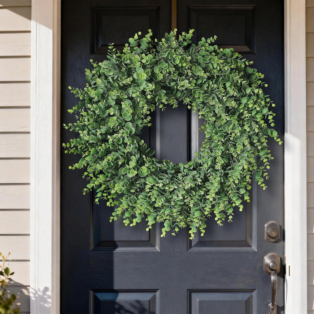 24" Lifelike Touch Artificial Eucalyptus Wreath for Front Door Decor(Green)