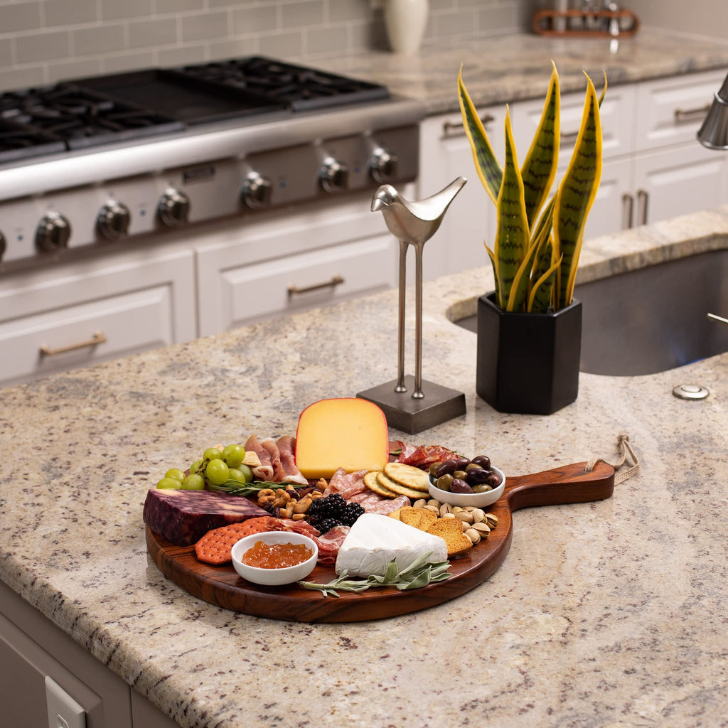 15" Round Acacia Wood Charcuterie Board with Handle, Espresso