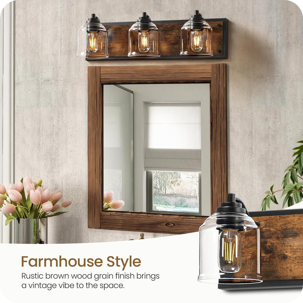 3-Light Bathroom Fixture, 23.2" Large Farmhouse Vanity Light, E26 Base (Bulbs Not Included), Thickened Glass Shade