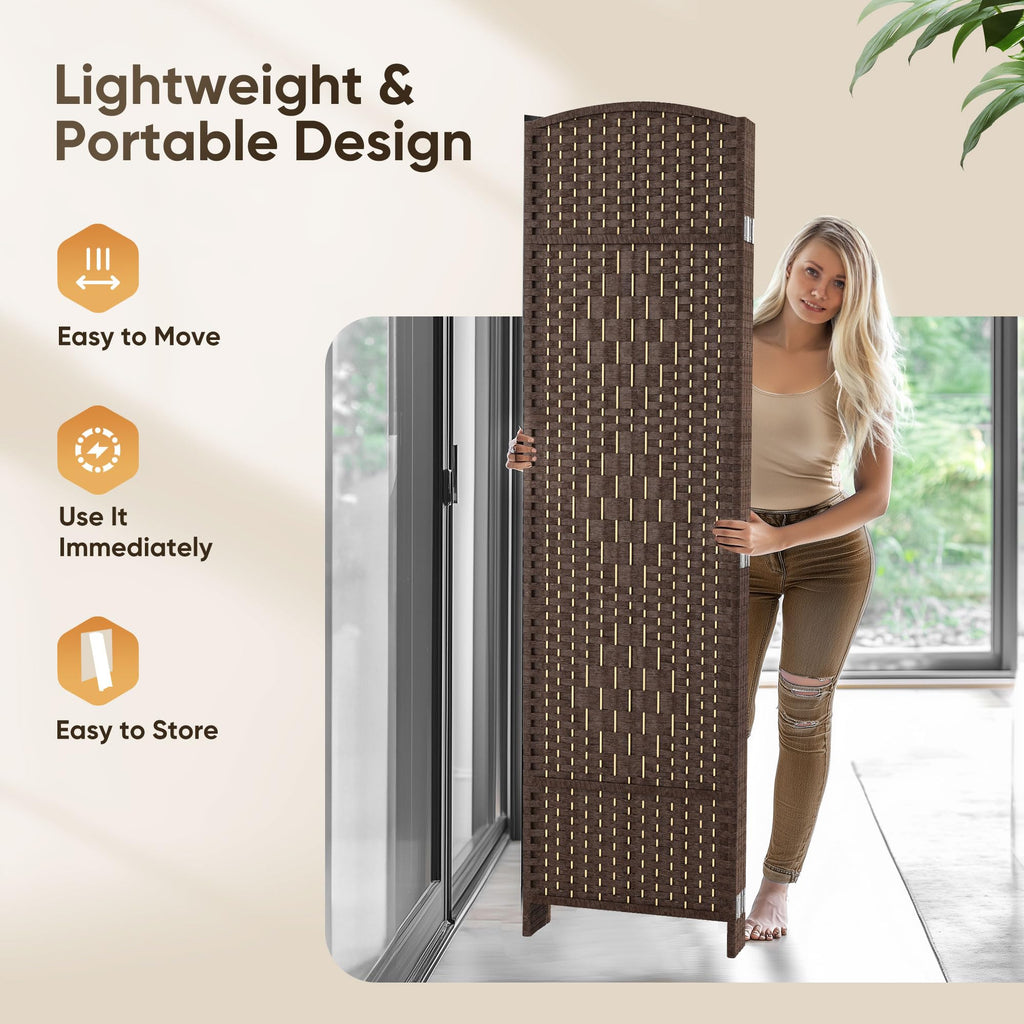 Rattan Room Divider, 4-Panel Folding Privacy Screen 6ft. Extra Wide
