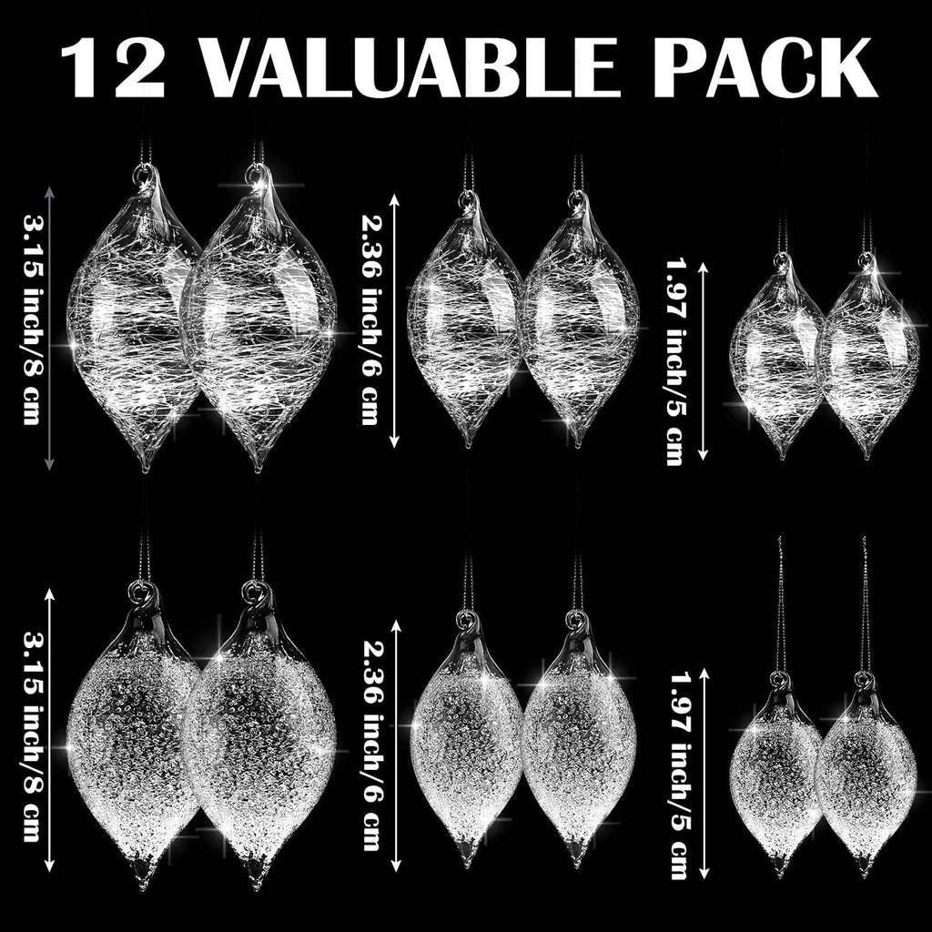 12 Pcs Clear Glass Christmas Ornaments for Xmas Tree, Bulb Ball
