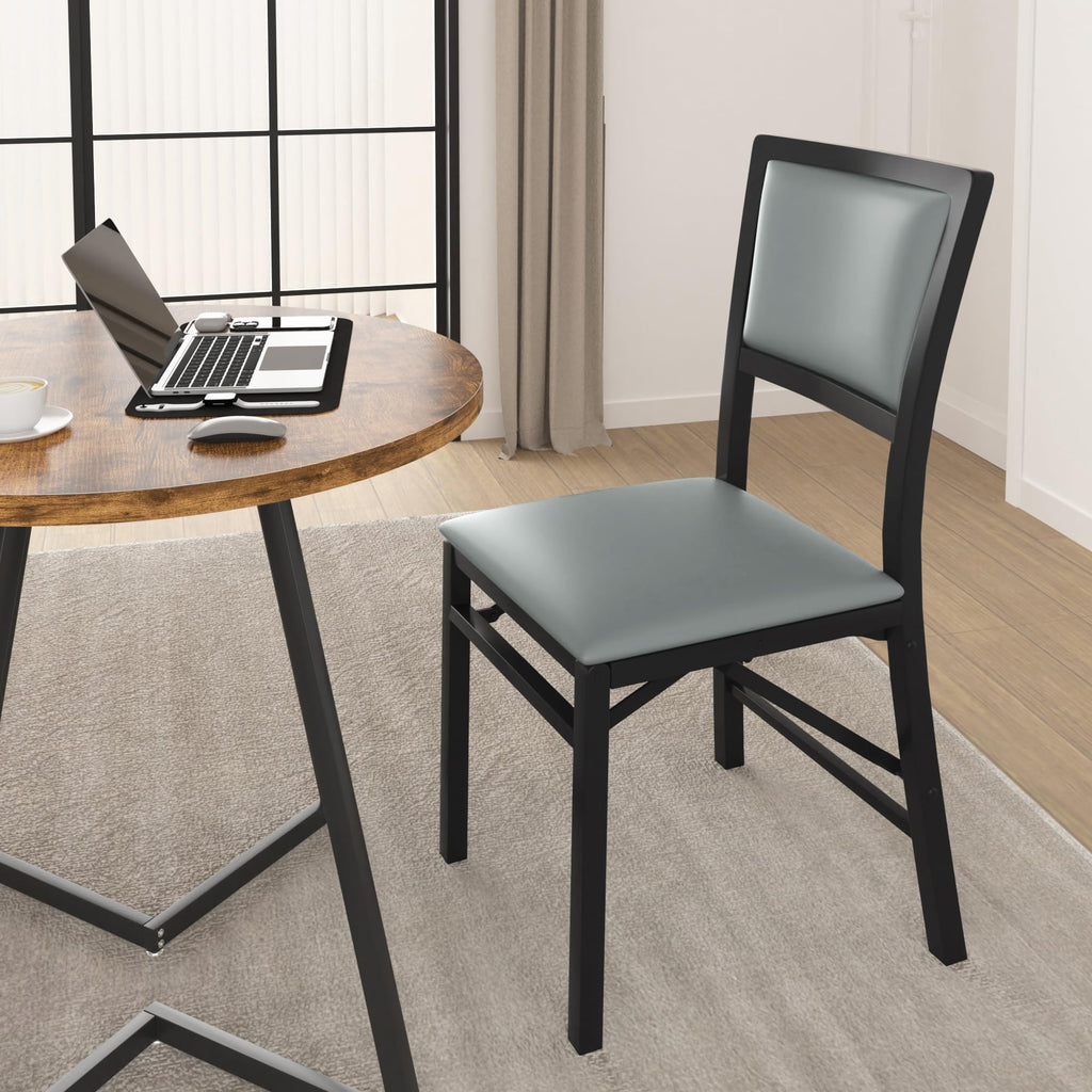 Folding Chairs Set of 4 with Cushion, Foldable Padded Seats with Heavy Duty Metal Frame /Dining/Living Room, No