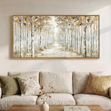 Framed Birch Tree Forest Landscape Wall Art, 60x30 Inch