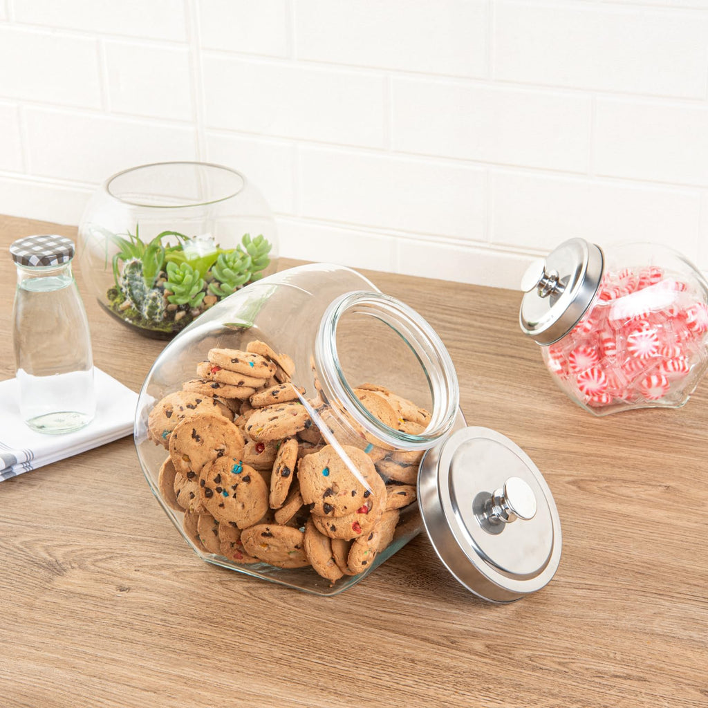 Glass Penny Candy Jar 1 Count 1 Gallon Wide Opening Glass Storage Jar With Chrome Lid, Crystal-Clear 4.53 x 4.53 x
