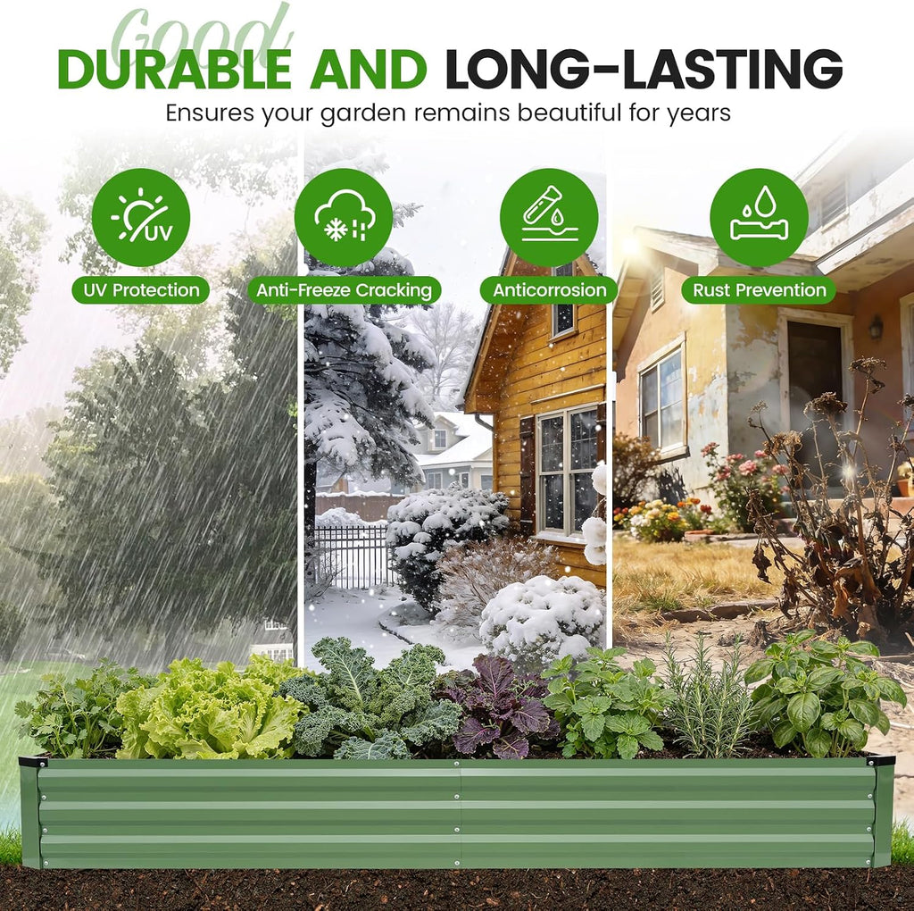 2Pcs Galvanized Raised Garden Bed 8x4x1ft for Herbs, OliveGreen | Metal Planter Box Outdoor, Rectangular Raised Bed