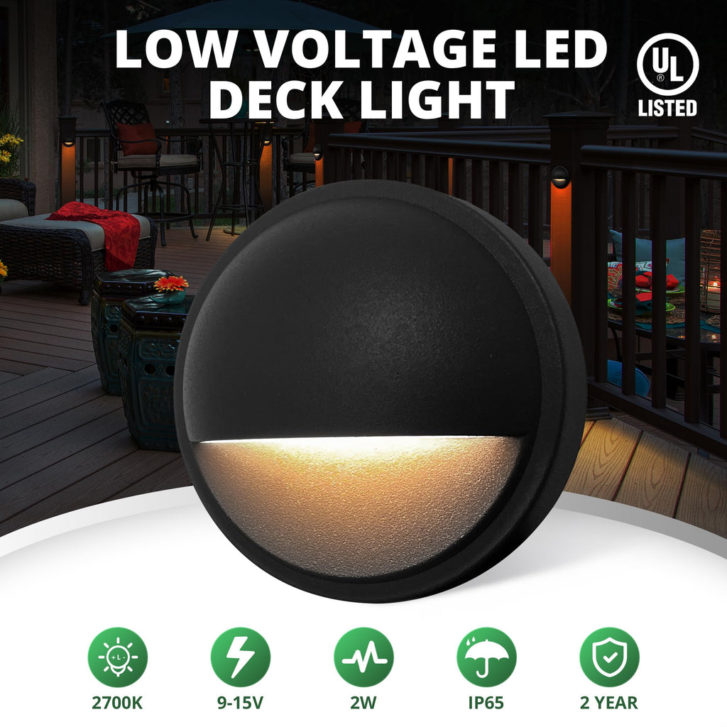 12 Pack Low Voltage LED Deck Lights, Landscape Step Lights Fixtures, 2W Integrated LED Chips, Die-cast Aluminum 12V