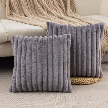 Faux Fur Decorative Throw Pillow Covers 24 x 24 Inch, Dark Grey