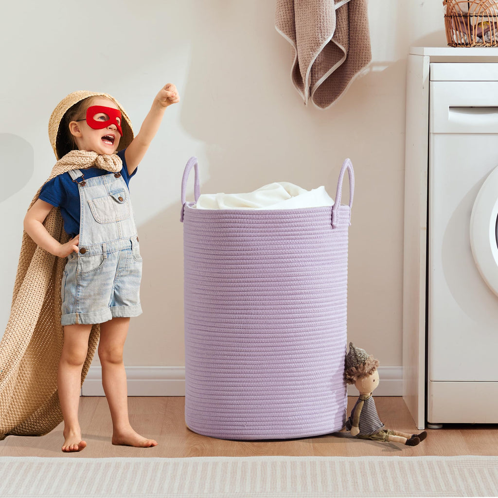 Purple Laundry Basket Hamper 60L Tall Lavender Hamper for Kids