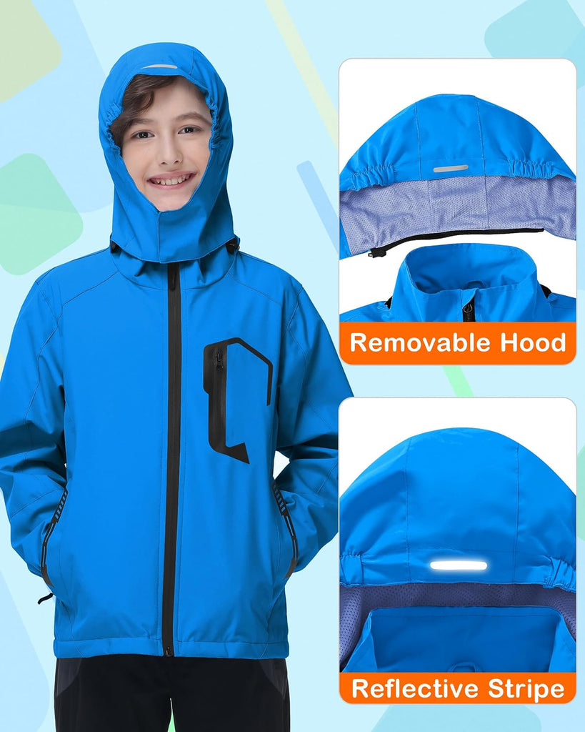 Kids Rain Jacket Boys Girls Lightweight Raincoats Kids Outdoor Windbreaker Jackets with Detachable Hood