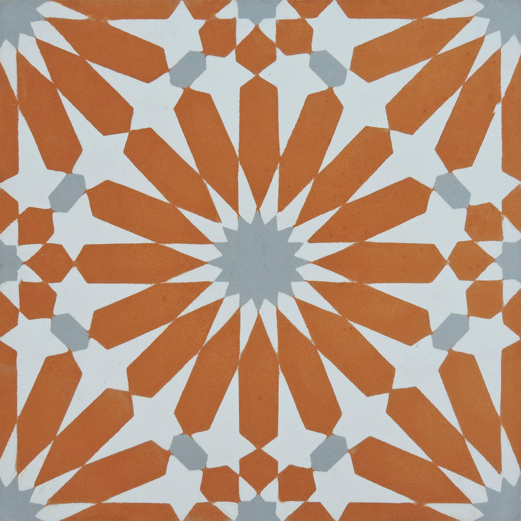 Alhambra Handmade Cement Tile, 8''X8'', Orange,White,Gray,12