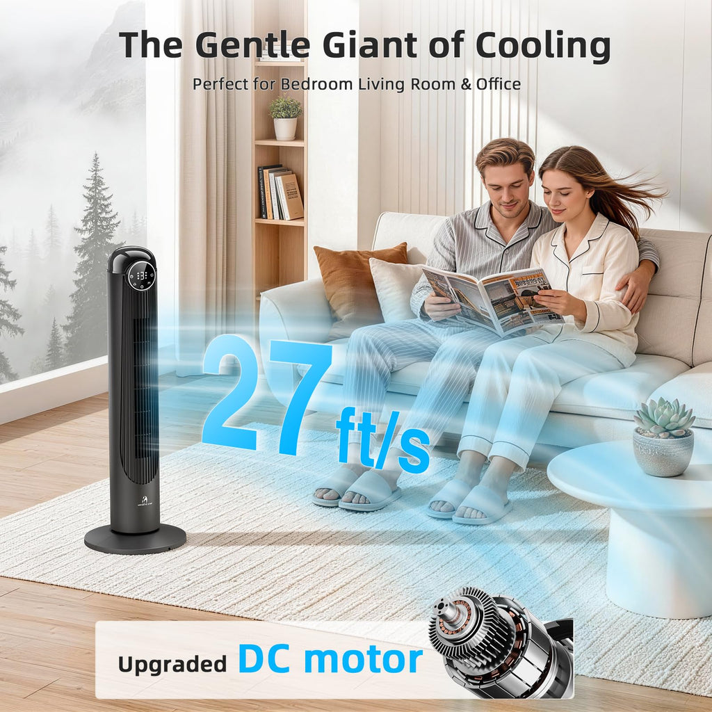 T36 Tower Fan, 36 Inch DC Brushless Motor Bladeless Oscillating Fan with Remote, 6 Speeds & 4 Modes,LED Display, 9H