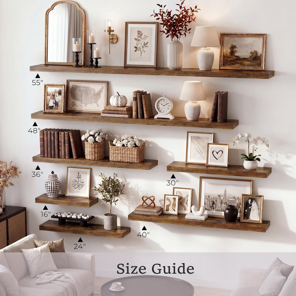 Deep Floating Shelves, 16 x 8, Rustic Brown, Set of 2