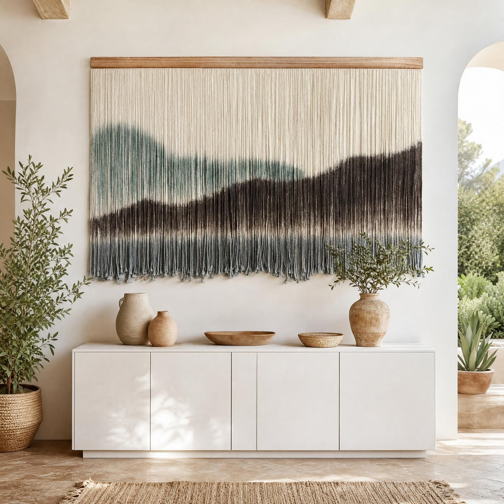 Large Dip-Dye Macrame Wall Hanging Tapestry 59"x38" (Green Brown)