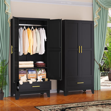 Metal Armoire Wardrobe Closet Cabinet with 2 Doors and Drawer, 71"