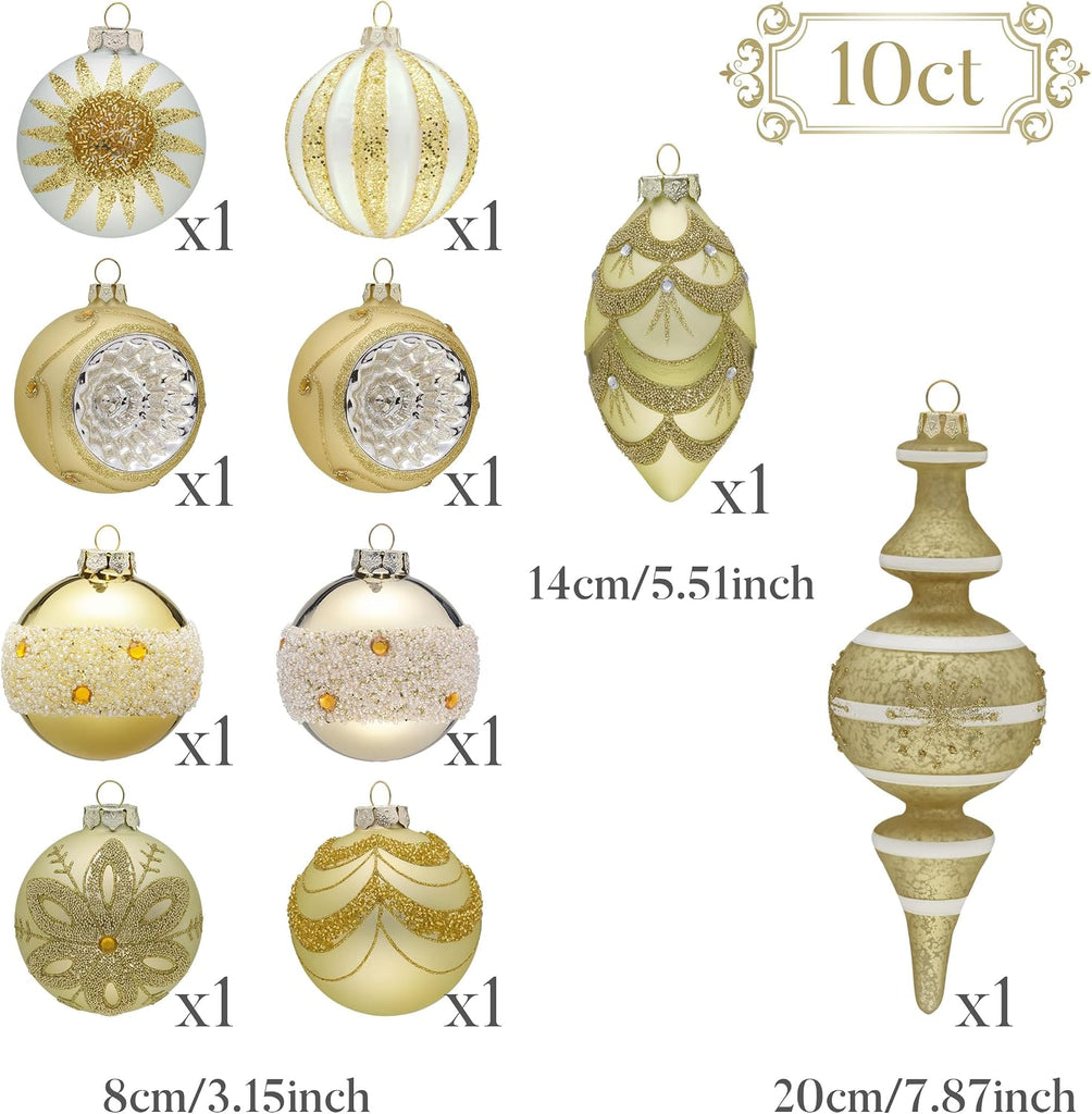 10ct Glass Christmas Ornaments Set Large Tree Decorations