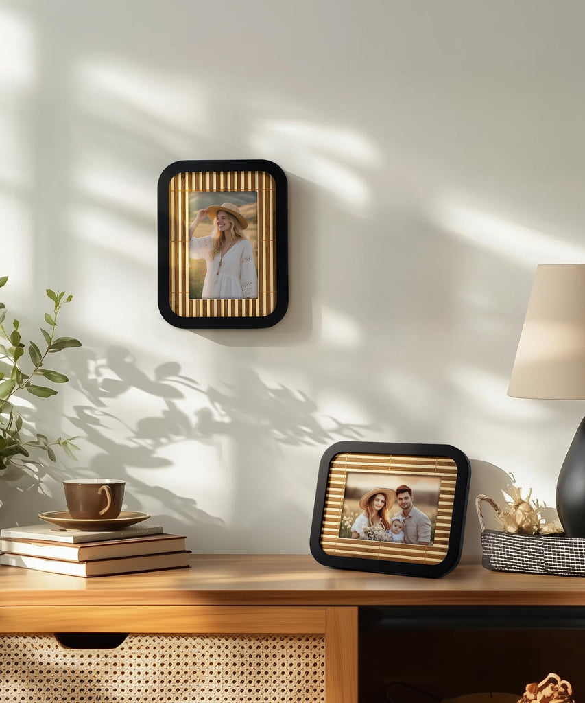 Boho 4x6 Picture Frame Black Bamboo Woven Photo Frame