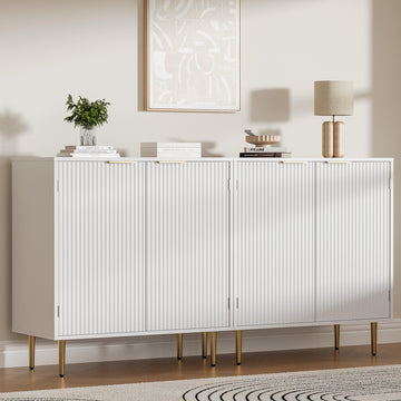 Buffet Cabinet Set of 2, Sideboard Cabinet with Fluted Doors, White