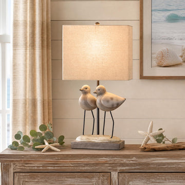 21" Coastal Bird Table Lamp, Twin Gray Resin Shorebirds