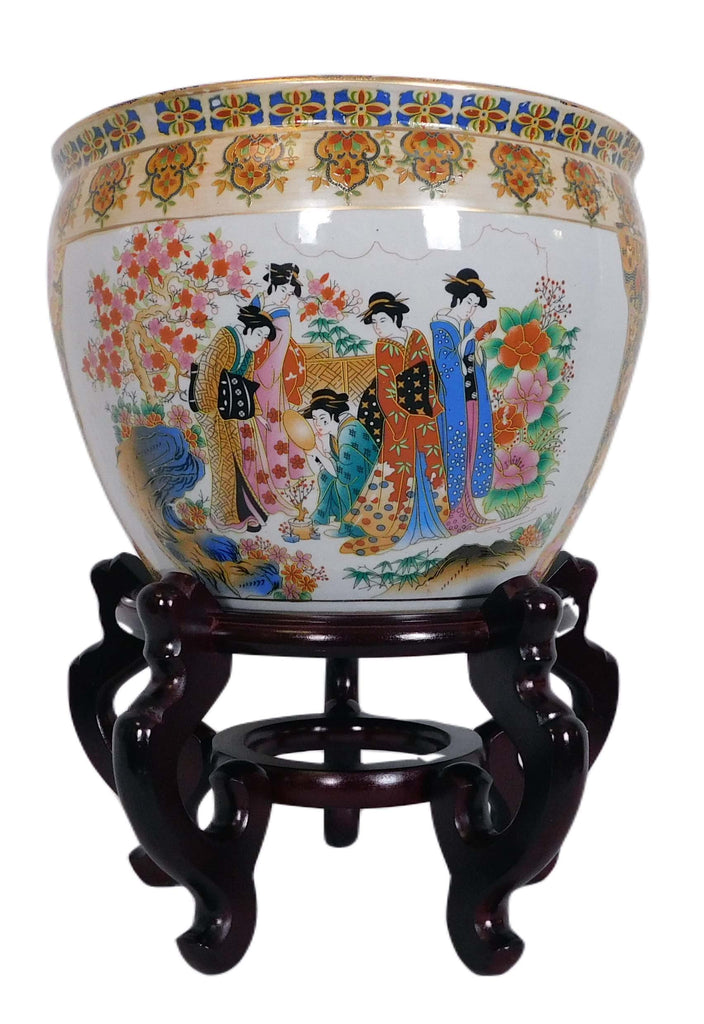 Porcelain Fish Bowl - Imported from China and is Painted in a Traditional Japanese Satsuma Style Pattern Planter