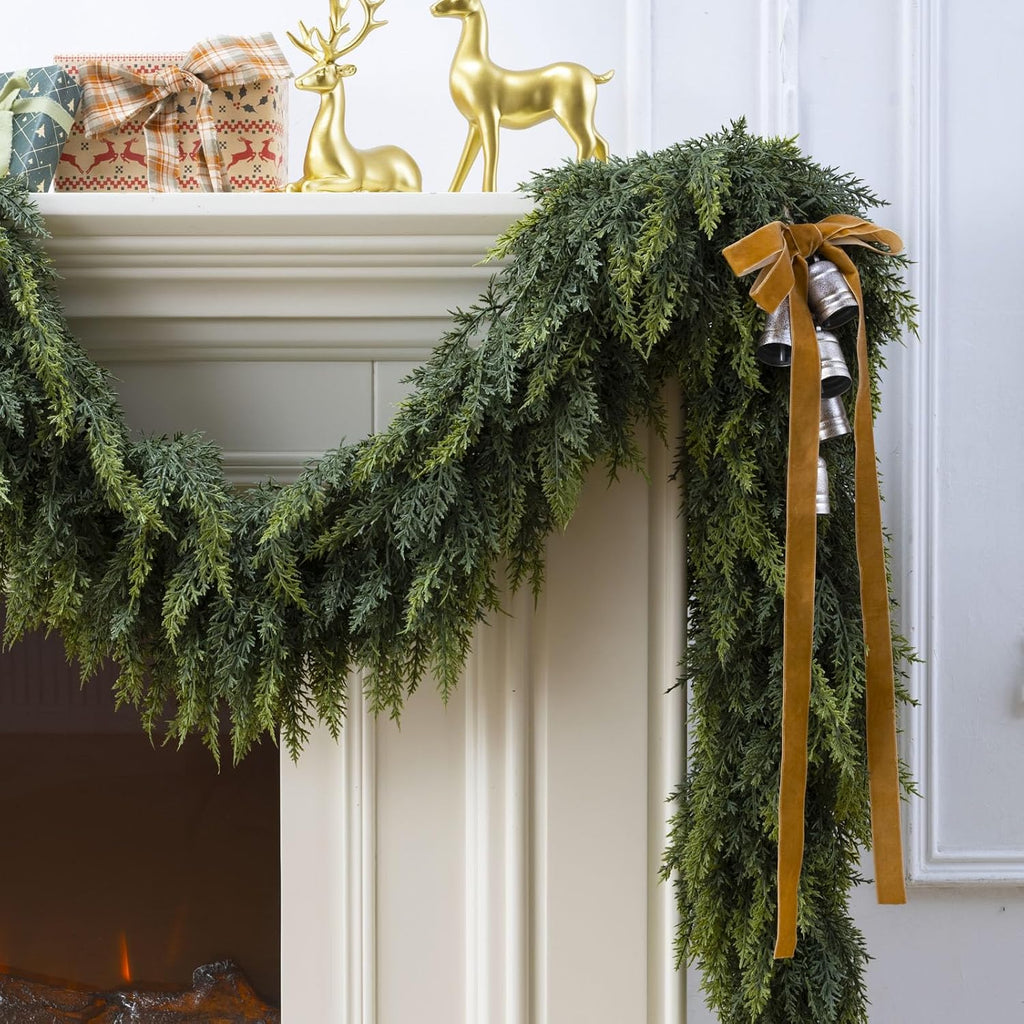 9 Ft Christmas Cedar Garland, Realistic Faux Pine Garlands, Green Artificial Greenery Garland for Winter Home