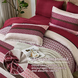 DJY Boho Comforter Set King,7 Pieces Bed in a Bag Burgundy Red Striped Bedding Sets,Patchwork Soft Microfiber Bedding